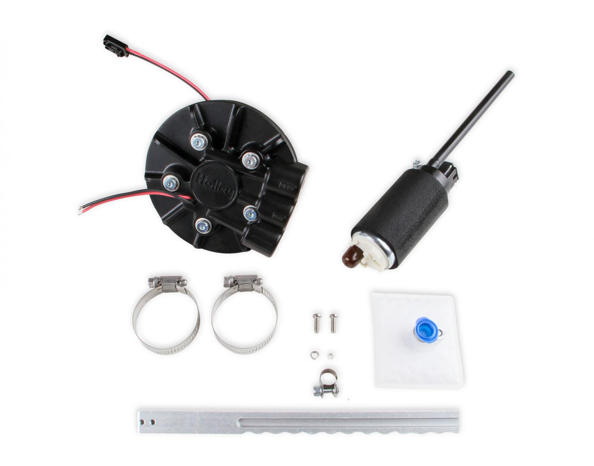 Diecast In-Tank Carbureted Retrofit Fuel Pump Module-Returnless System 255 LPH Drop-In Retrofit Carbureted Fuel System Supports Up to 700 CARB HP (HP Rating At 6 PSI at 13.5 Volts / 10.4 AMP Draw) Holley