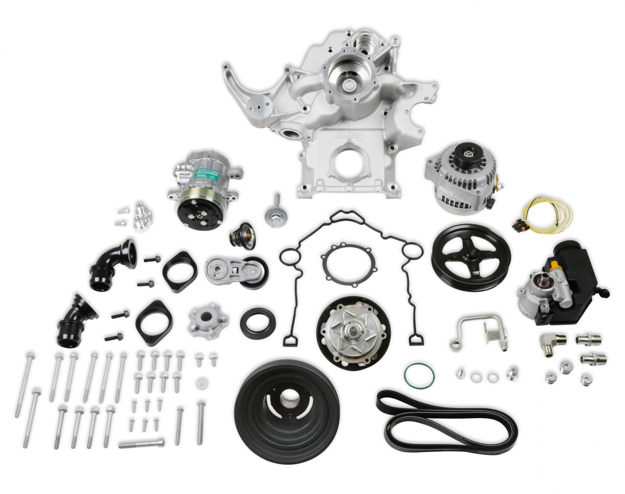 Mid-Mount Complete Accessory System Gen III Hemi Engine Non VVT Fits 2003-2008 5.7L & 2005-2010 6.1L Engines Natural Cast Finish Factory Style Damper Holley
