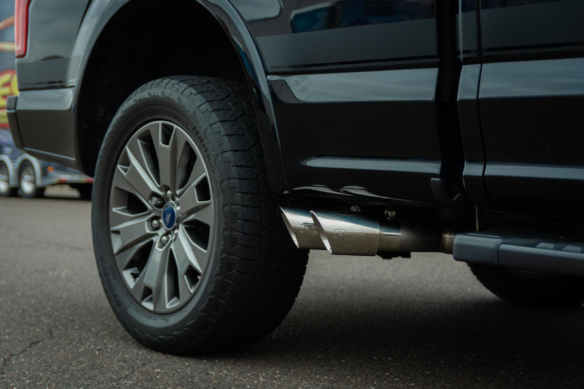 F150 Cat Back Exhaust System For 15-20 Ford F150 Split Rear Dual Exit 3 Inch Intermediate And 3 Inch Tail Pipe 4.5 Inch Black Tip Muffler Incl Hardware Incl Tip Incl Pypes Exhaust
