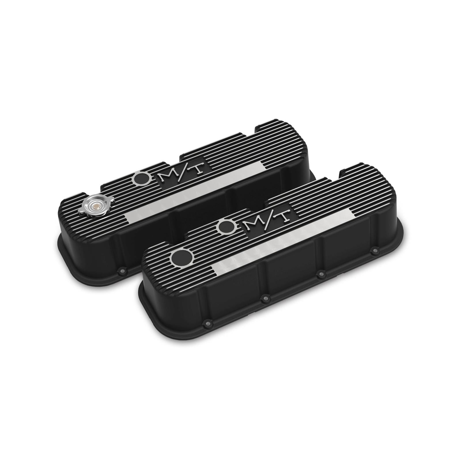 Tall M/T Valve Covers for Big Block Chevy Engines Satin Black Finish with Machined Fins/logo Cast Aluminum Tall M/T Valve Cover for BBC Engines, Satin Black Machined Finish Holley
