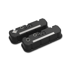 Tall M/T Valve Covers for Big Block Chevy Engines Satin Black Finish with Machined Fins/logo Cast Aluminum Tall M/T Valve Cover for BBC Engines, Satin Black Machined Finish Holley