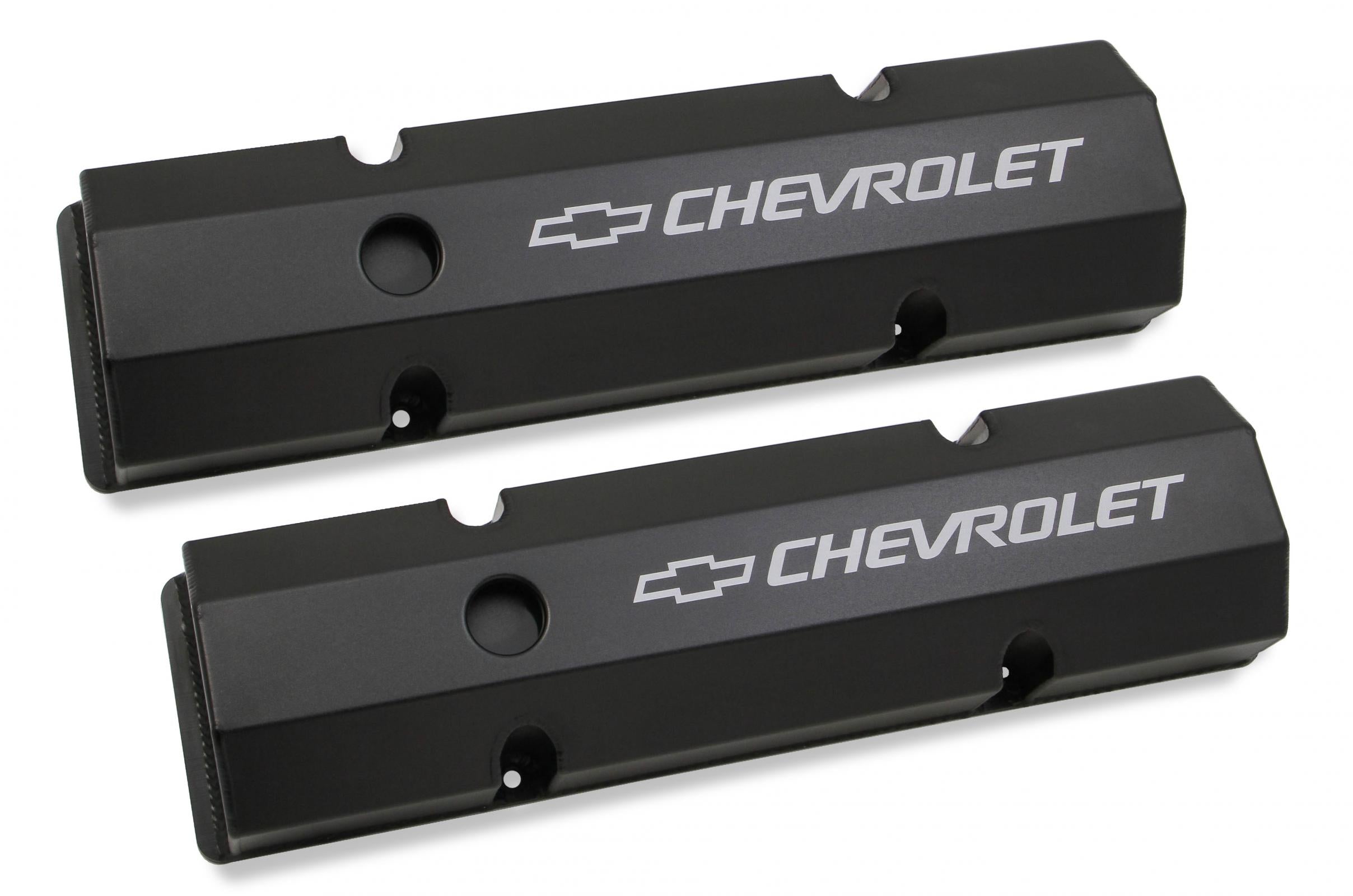 GM Licensed Valve Cover Track Series SBC Fabricated Aluminum Perimeter Bolt Black 1958-1986 Chevrolet Small Block 283-400 Cubic Inch Flat Top Holley