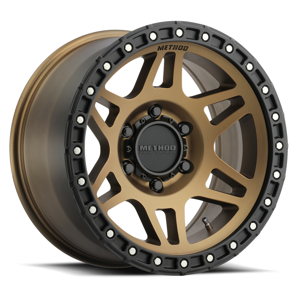 Aluminum Wheels 17x8.5 MR312 Bolt Pattern 6 On 139.7 Offset 0 Lip Size 0.98 Method Bronze BRZ Matte Black Lip Method
