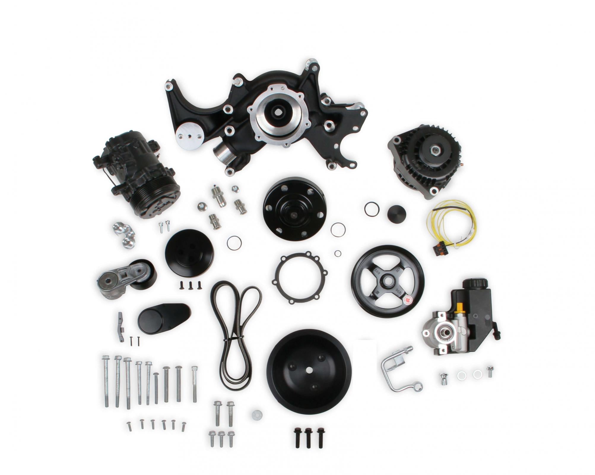 Small Block Chevy Mid Mount Complete Accessory System Small Block Chevy Mid Mount Complete Accessory System  Black Finish Holley