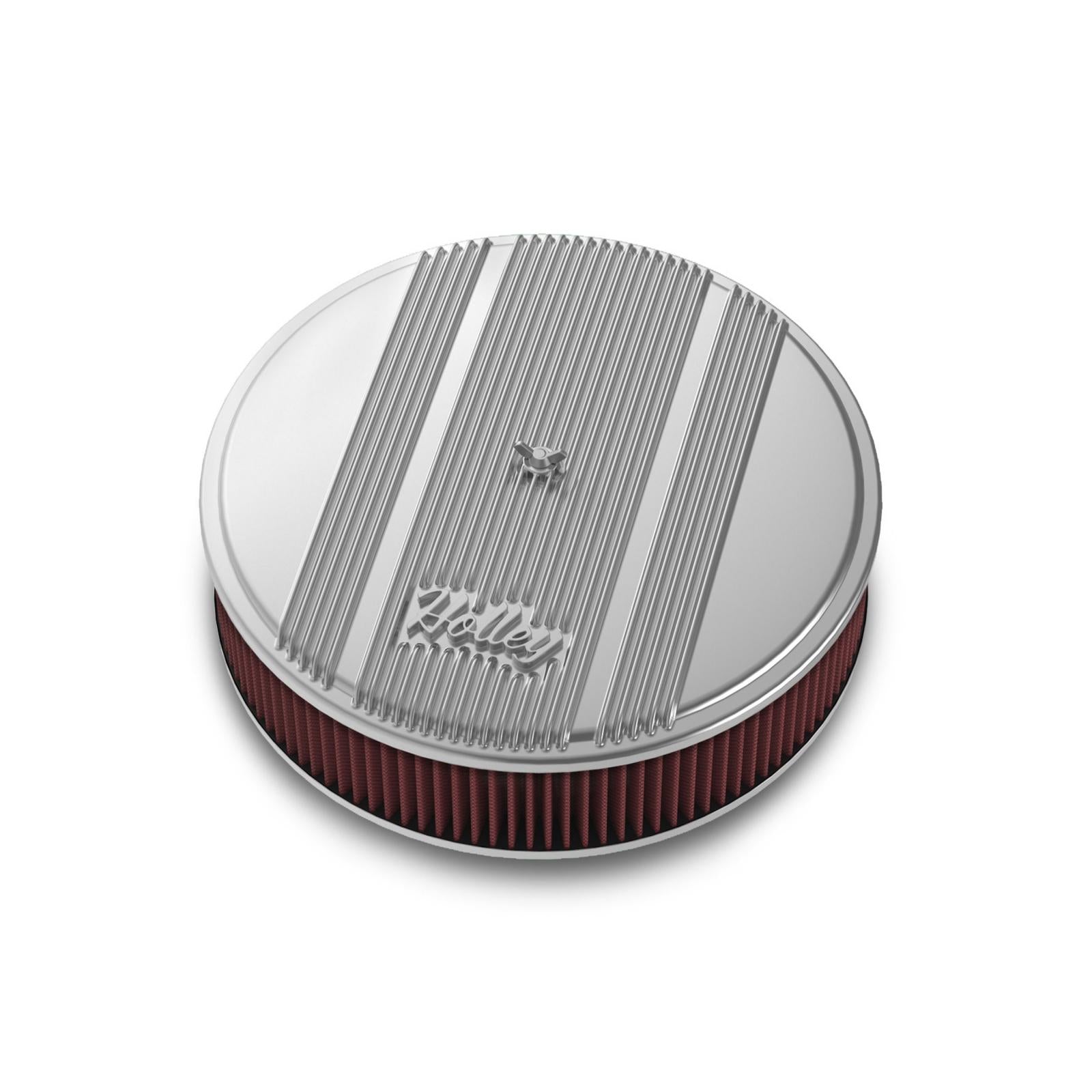 14 Round Finned Air Cleaner Polished Air Cleaner Assembly, 14 Round Design W/ 3 Premium Element, Die-Cast Aluminum, Fits 4150 & 4160 Carburetors w/5.125 Diameter Neck Holley