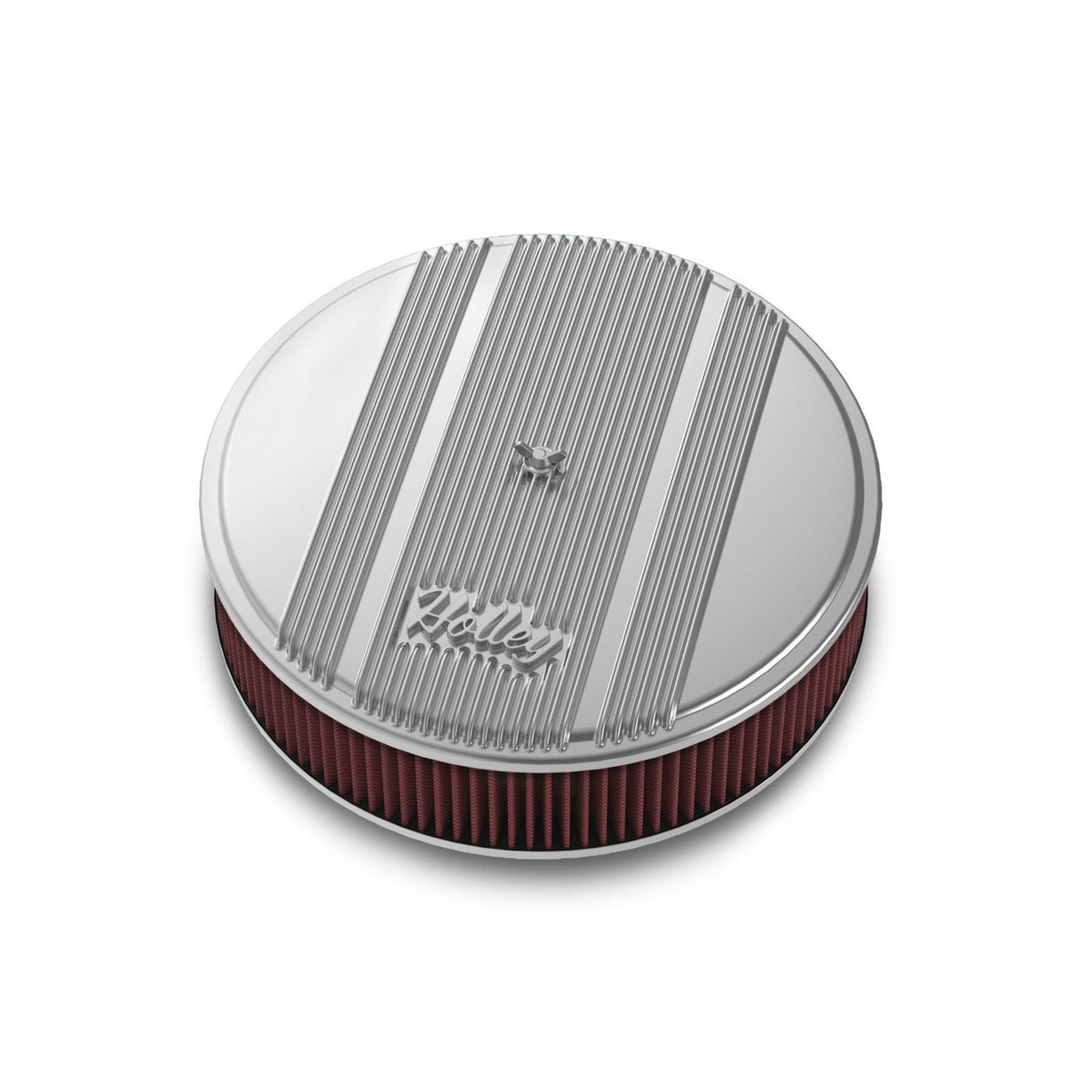 14 Round Finned Air Cleaner Polished Air Cleaner Assembly, 14 Round Design W/ 3 Premium Element, Die-Cast Aluminum, Fits 4150 & 4160 Carburetors w/5.125 Diameter Neck Holley