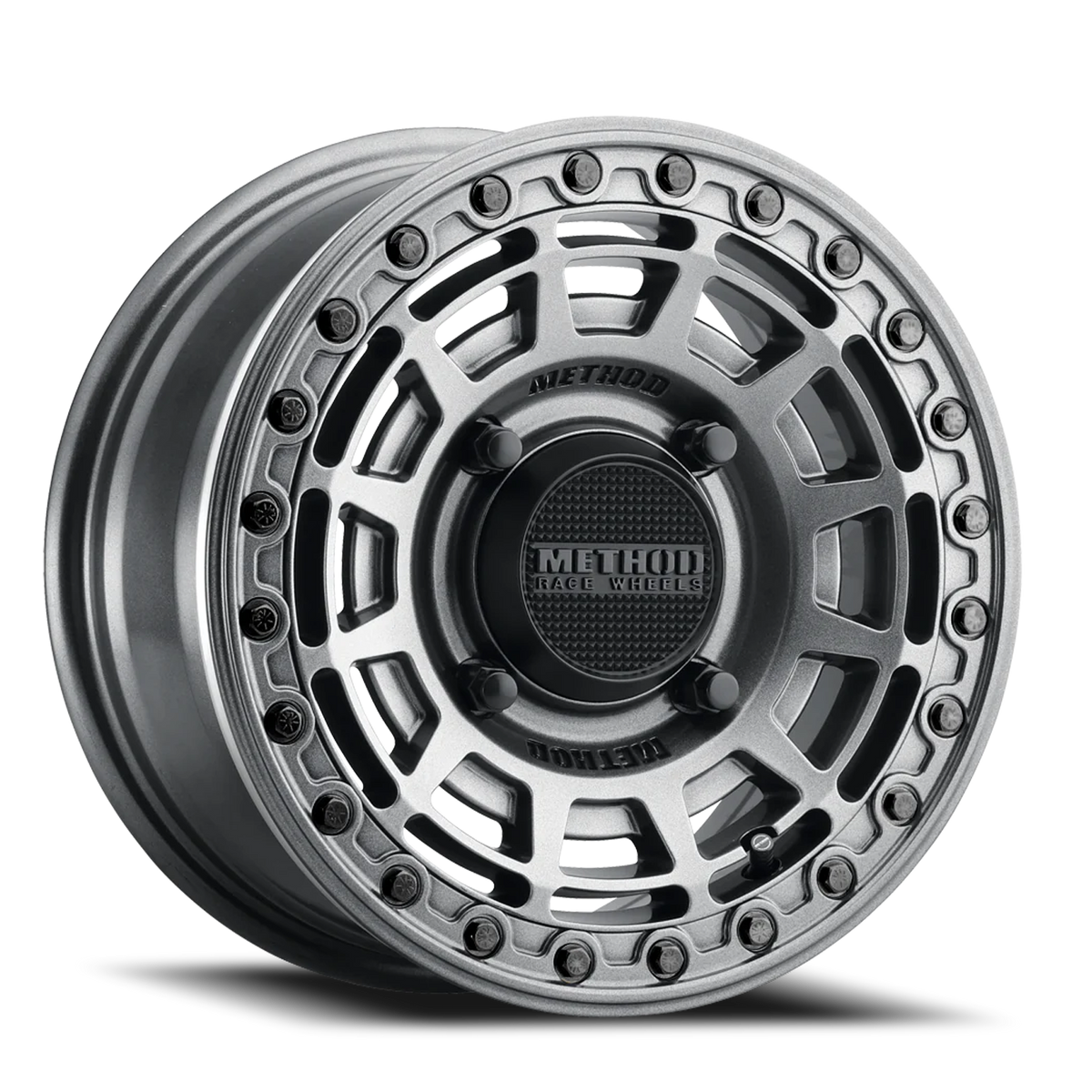 Aluminum Wheels 15x10 MR415 Beadlock UTV Bolt Pattern 4 On 156 Offset 25 Lip Size 2.09 Graphite GY Gloss Graphite Ring Method