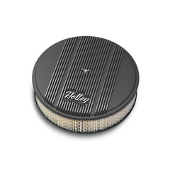 14 Round Finned Air Cleaner Black Finned Air Cleaner Assembly, 14 Round Design W/ 3 Paper Element, Die-Cast Aluminum, Fits 4150 & 4160 Carburetors w/5.125 Diameter Neck Holley