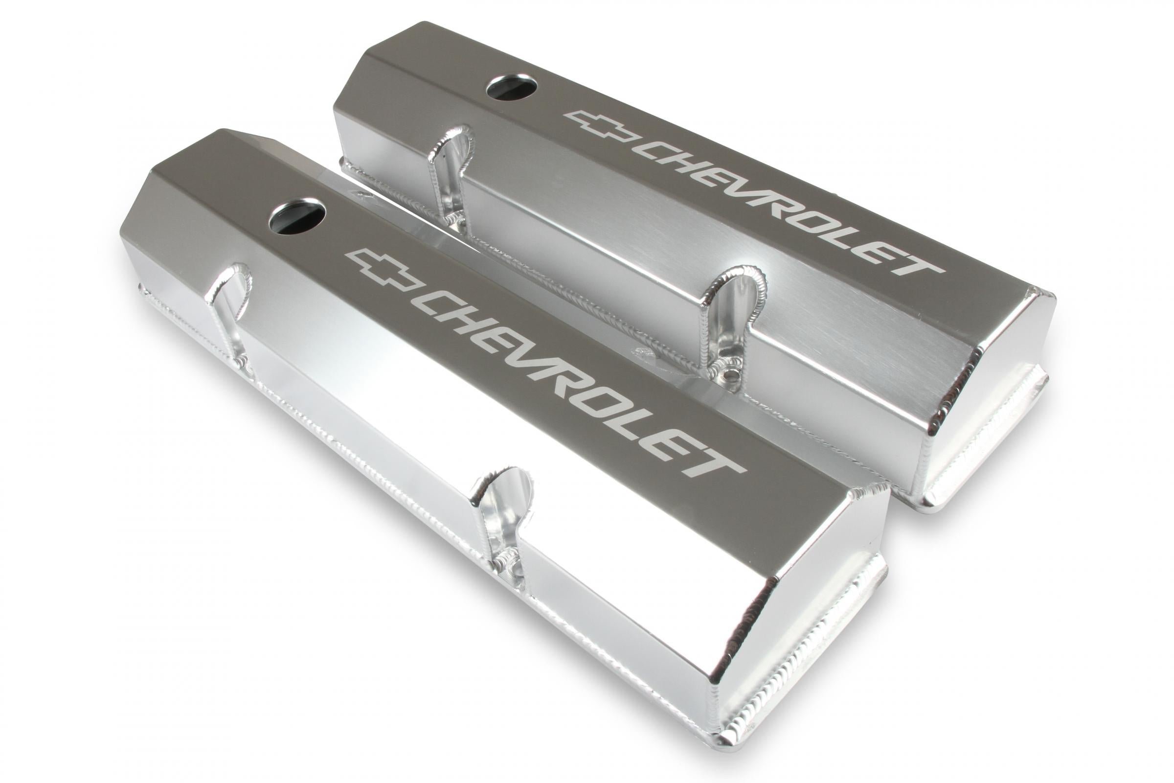 GM Licensed Valve Cover Track Series SBC Fabricated Aluminum Perimeter Bolt Silver 1958-1986 Chevrolet Small Block 283-400 Cubic Inch Flat Top Holley
