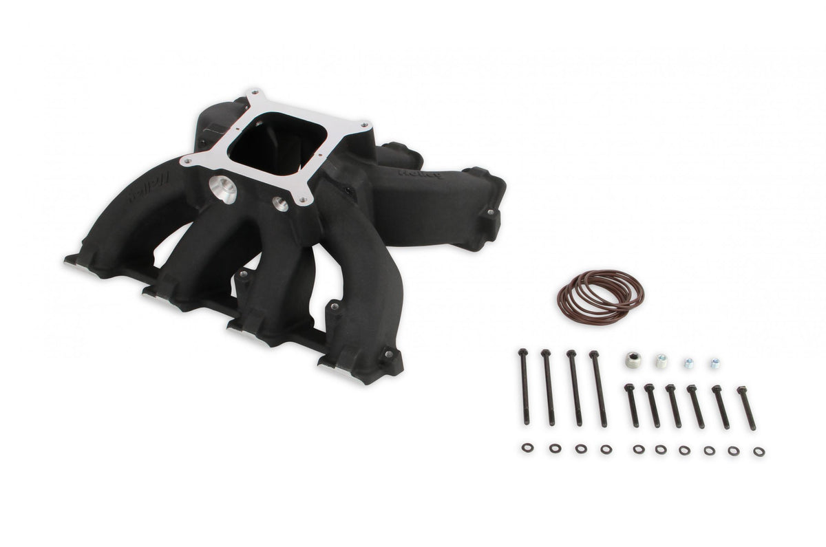 Single Plane Split-Design Race Intake Manifold- GM LS3/L92- Black -4150 Carbureted Single Plane Split-Design Race Intake Manifold Fits All GM LS Gen III or IV Engines Equipped with LS3/L92 Style Cylinder Heads Holley