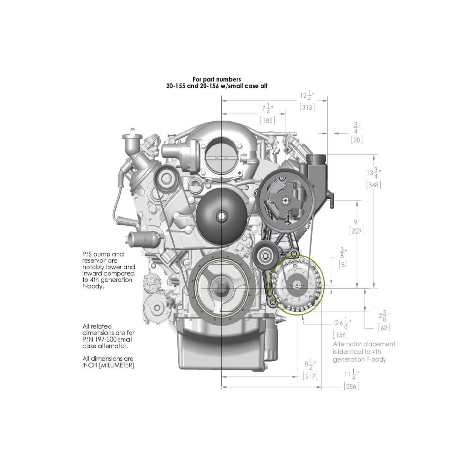 Low-Mount LS Complete Accessory Drive System (alt, P/S & A/C) Polished Finish Includes SD7 A/C Compressor, Alternator, P/S Pump, Tensioner, Belt, & Pulleys Holley