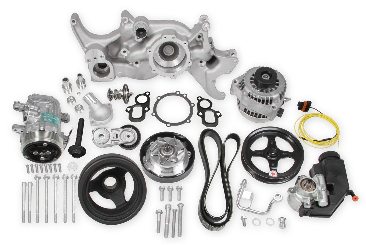 Mid-Mount Complete Accessory Drive System Gen V LT Engines Standard Damper Natural Complete GM Gen V LT Accessory Drive System W/ Alt, P/S, A/C, Water Pump, Belts, and Crankshaft Damper Holley