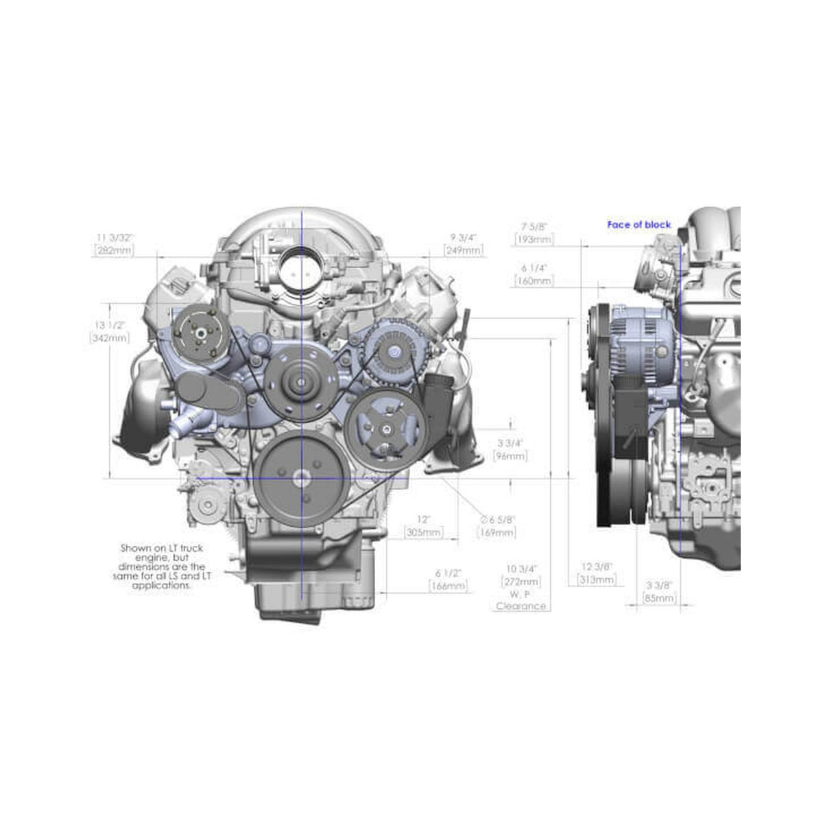 Mid-Mount Complete Accessory Drive System Gen V LT Engines Standard Damper Black Complete GM Gen V LT Accessory Drive System W/ Alt, P/S, A/C, Water Pump, Belts, and Crankshaft Damper Holley
