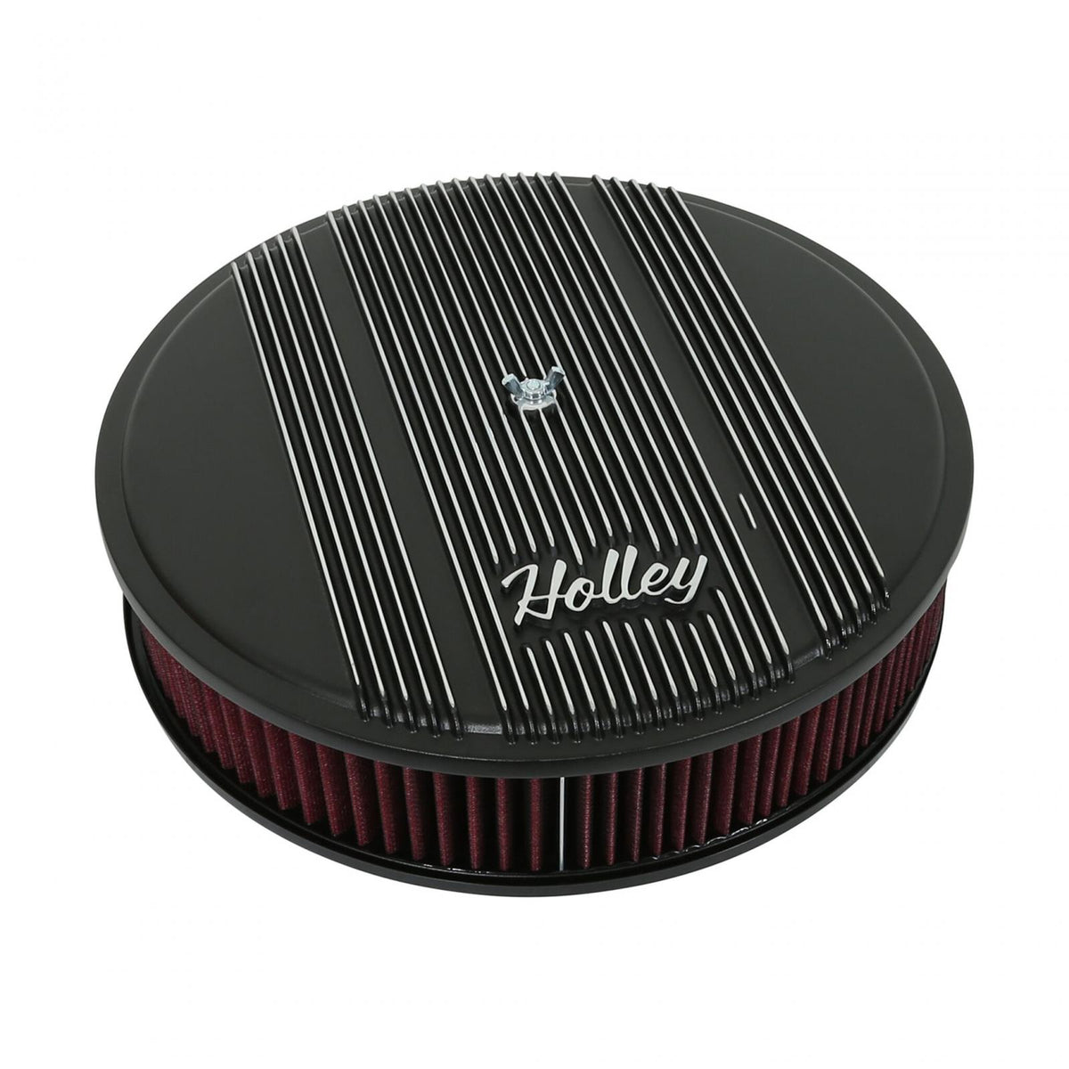 Finned Vintage Style Air Cleaner 14 Diameter X 3 Tall Round 4150 & 4160 Carburetors w/5.125 Diameter Neck Black Finned Air Cleaner Assembly Premium Element Die-Cast Aluminum Holley