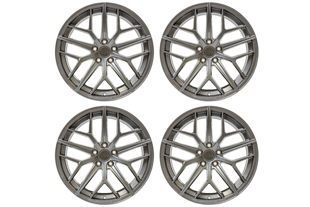 Steeda Mustang Trident Gloss Titanium Staggered Wheel Package